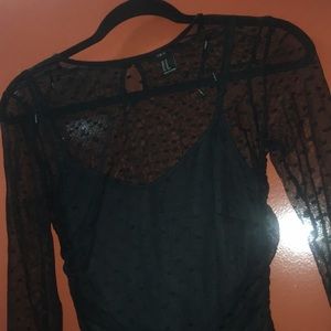 Medium Forever 21 Black Mesh Polka Dot Mini Dress